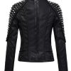 Women's Leather Black Studded Biker Style Jacket For Sale