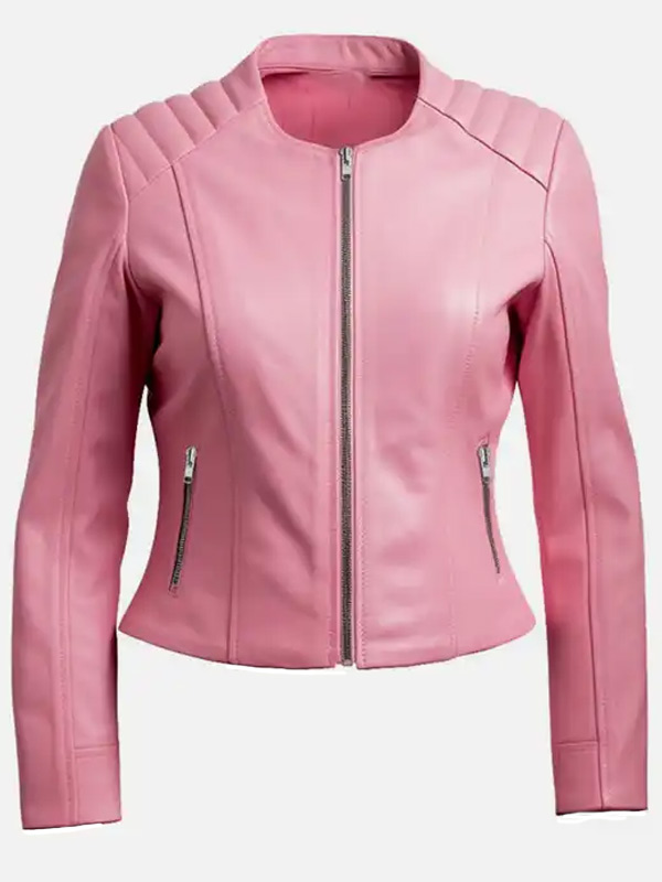 Womens Slim Fit Pink Biker Leather Jacket