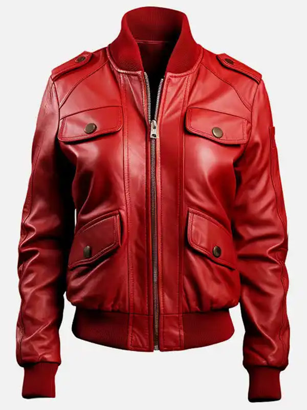 Red Bomber Motorcycle Leather Jacket