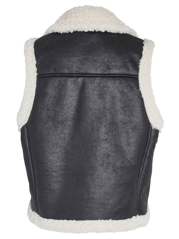 Women Black Faux Shearling Moto Vest