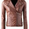 Womens Tan Leather Biker Jacket