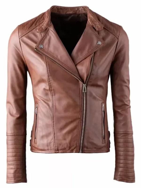 Womens Tan Leather Biker Jacket