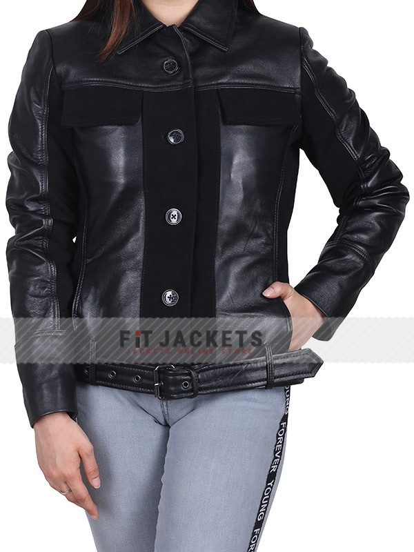 Womens Belted Style Black Leather Jacket