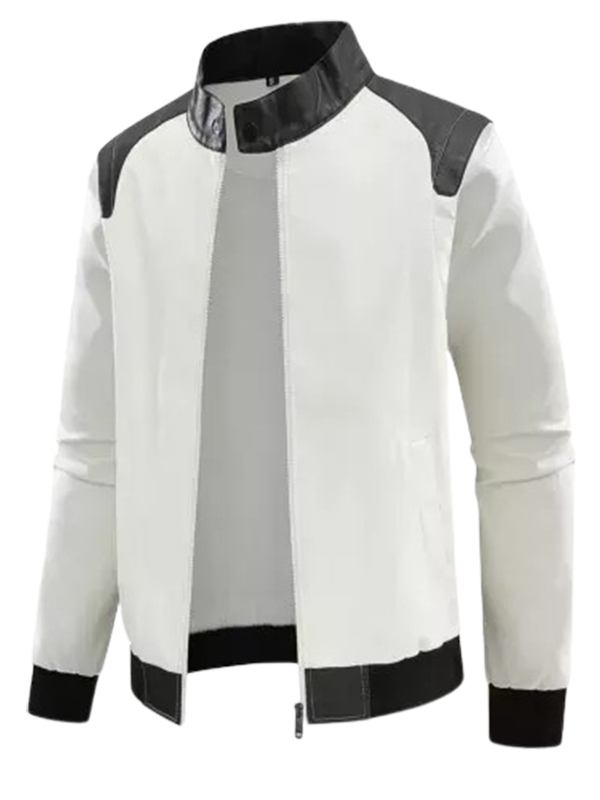 Men Casual Style Black and White Leather Jacket