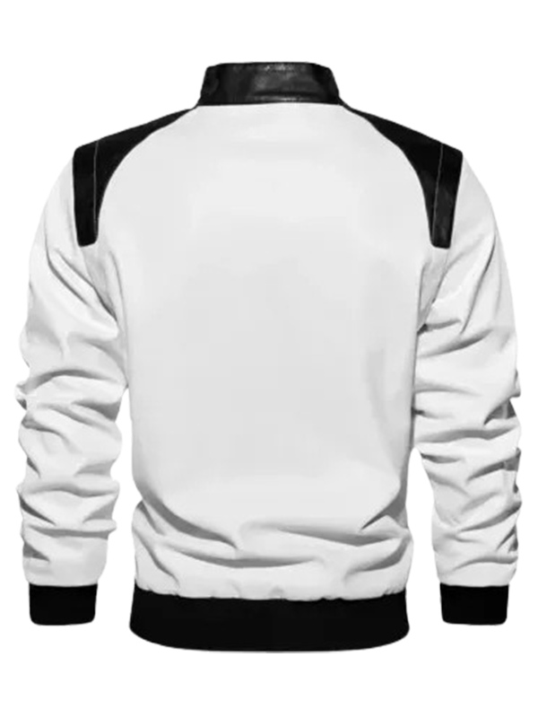 Men Casual Style Classic Black and Leather White Moto Jacket