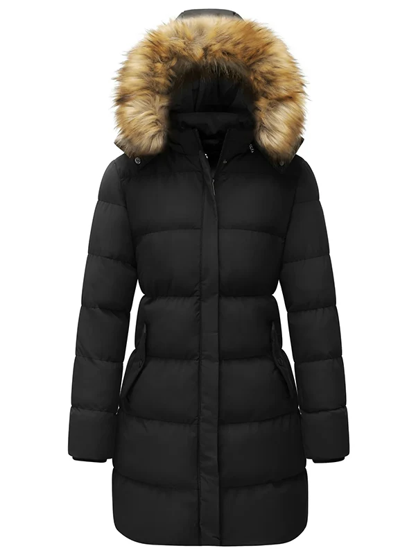 black fur hood puffer jacket