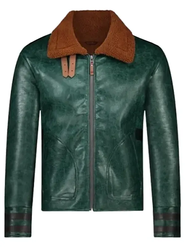 Casual Green Leather Vintage Aviator Jacket