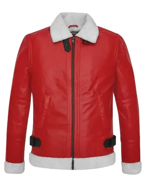 Men RAF Red Shearling Aviator Jacket