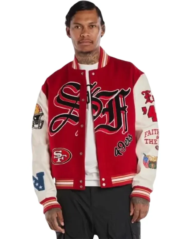 Men Red and White 49ers Varsity Jacket