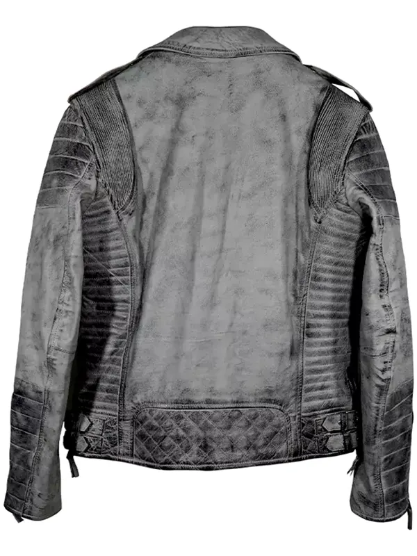Mens Grey Leather Biker Jacket