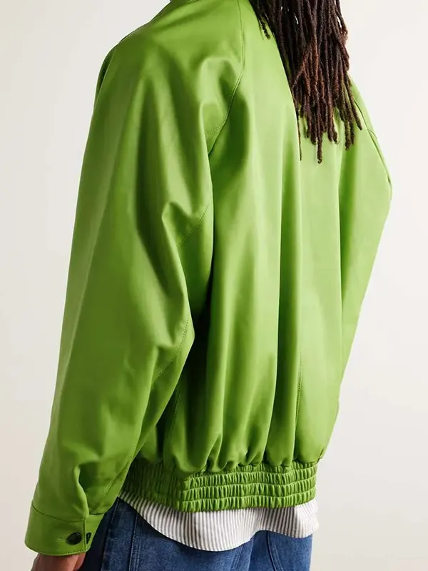oversized Green bomber leather jacket