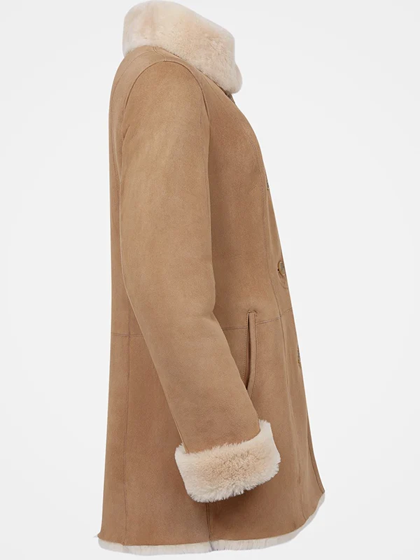 suede leather beige coat